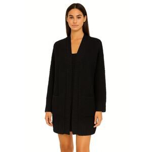 Barefoot Dreams CozyChic Ribbed Knit Trim Cardigan in Black NEW Size 1X